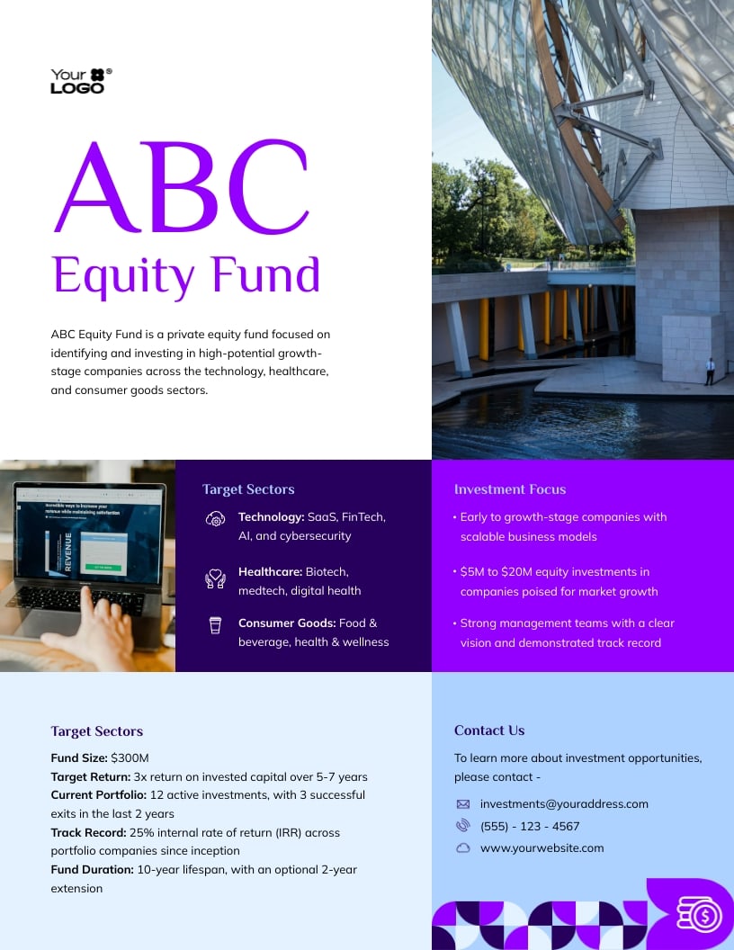 Investment Equity Fund One Pager Template