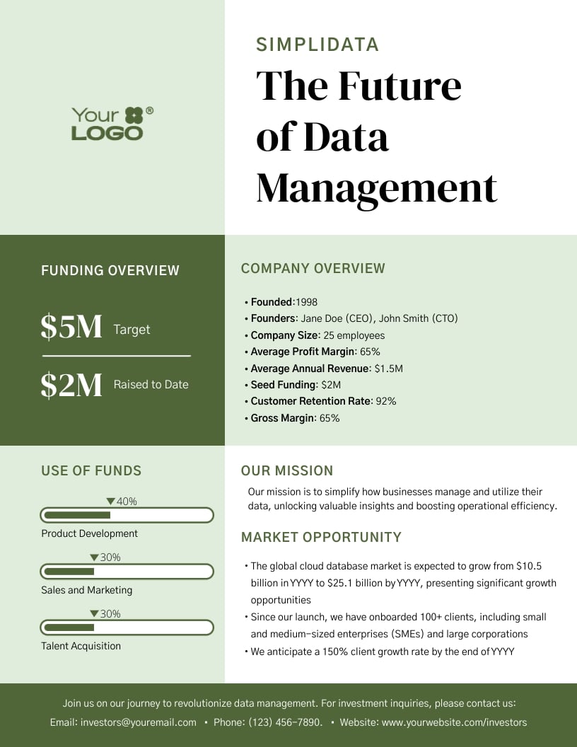 Investor One Pager Template