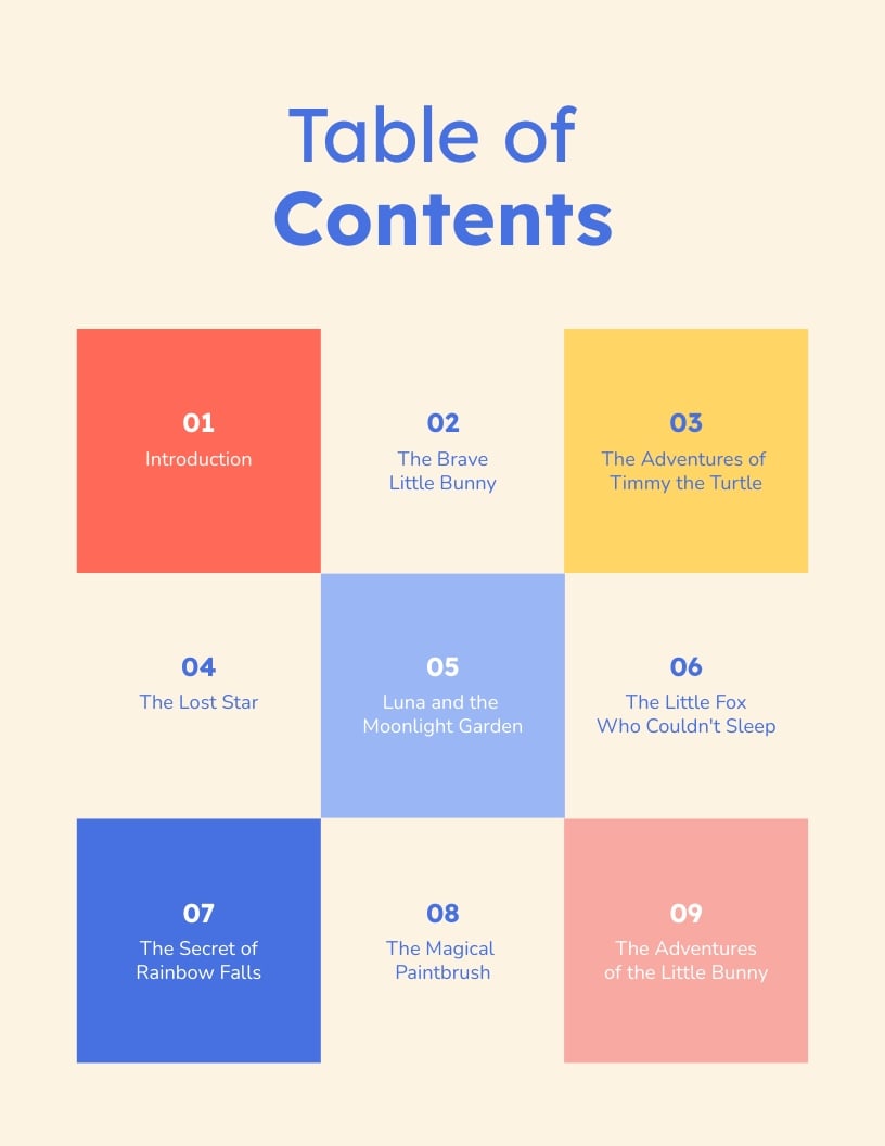 Kid Table of Contents Template