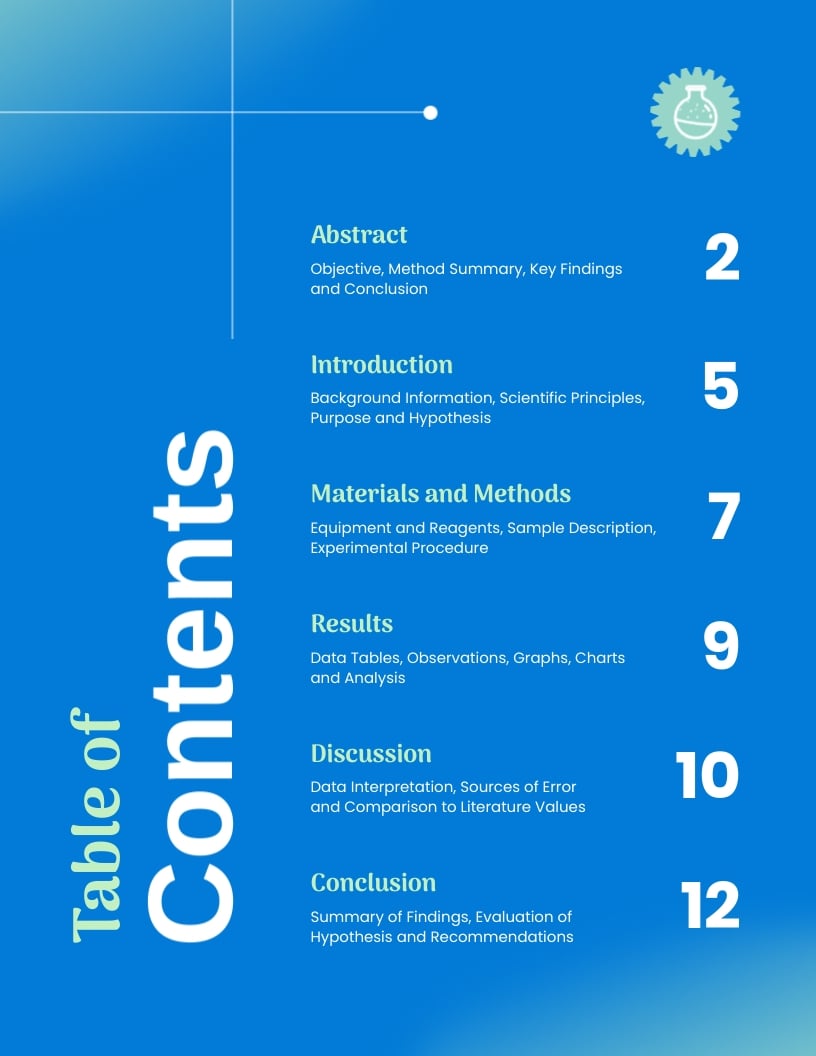 Lab Report Table of Contents Template