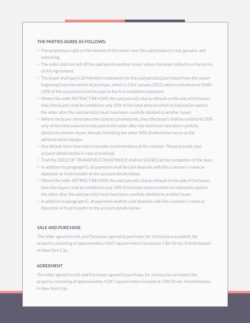 Land Purchase Agreement Template - Slide 2 Land Purchase Agreement Template - Slide 2