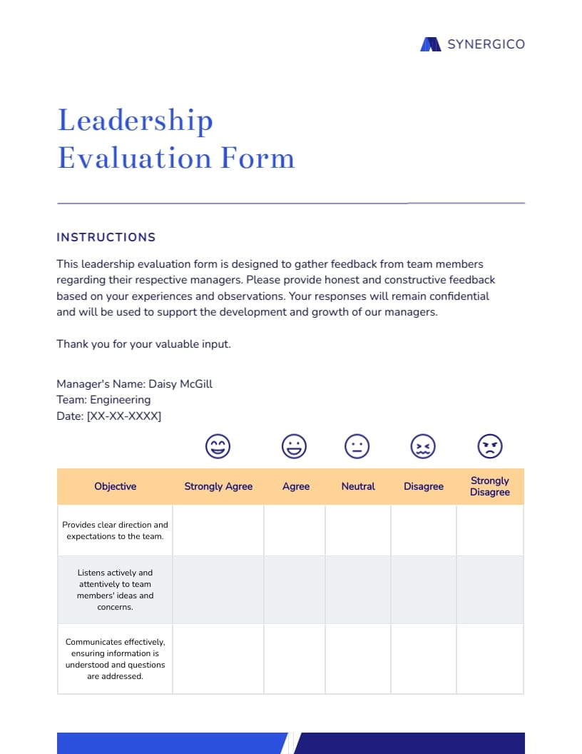 Leadership Evaluation Form Template