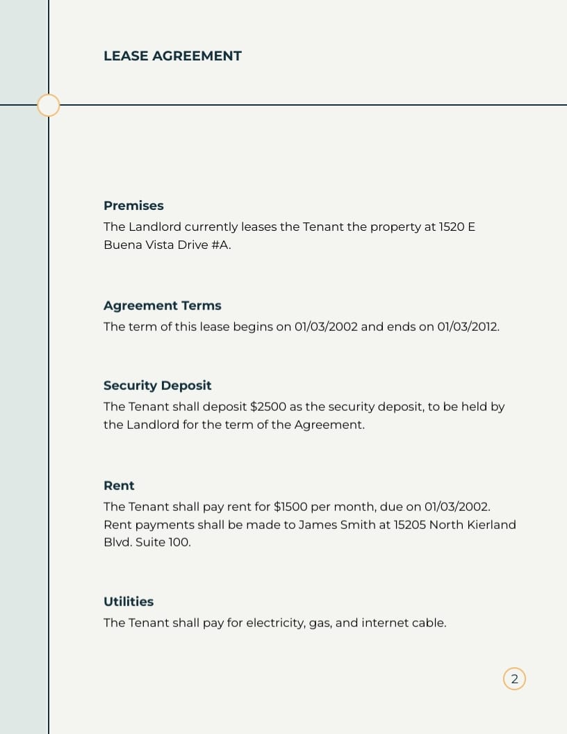 Lease Agreement Template - Slide 2 Lease Agreement Template - Slide 2