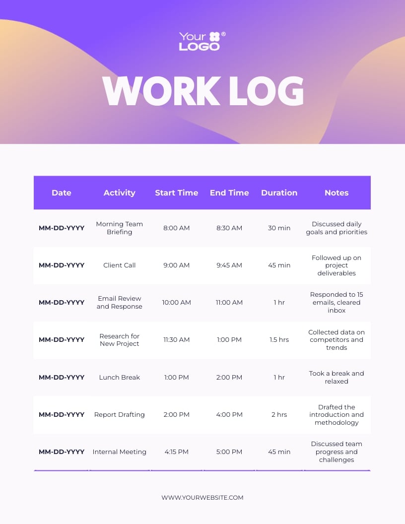 Log Sheet Template