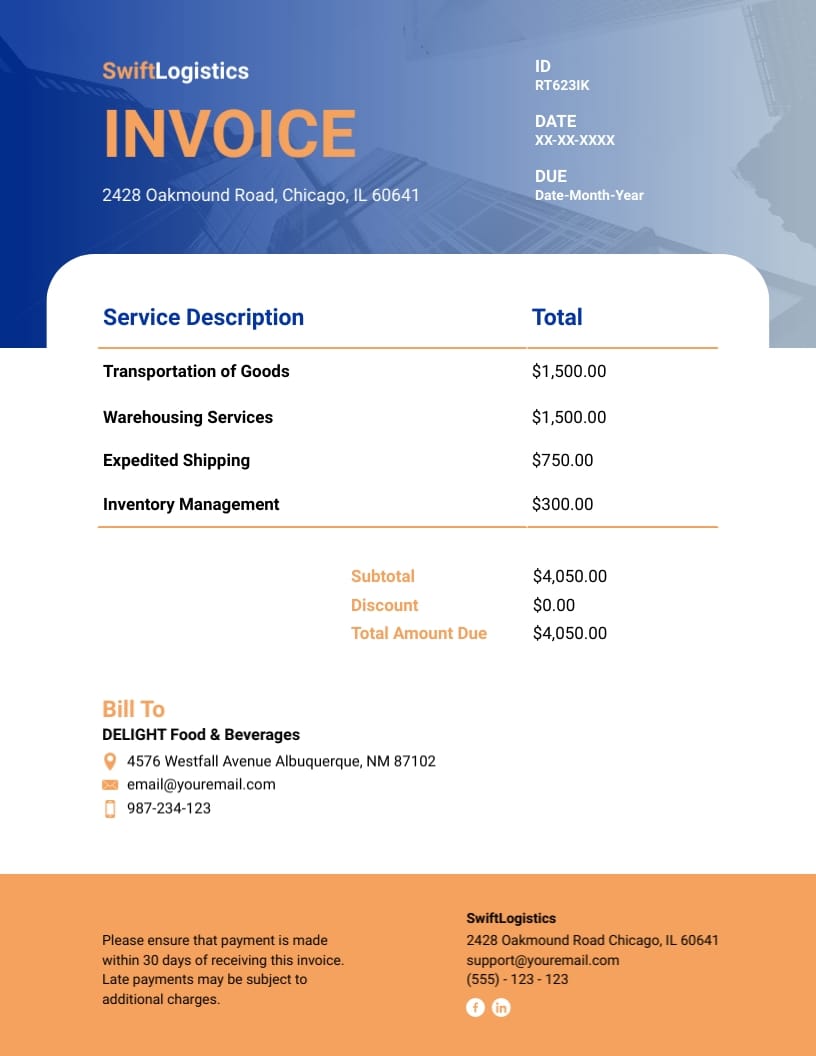 Logistics Services Invoice Template