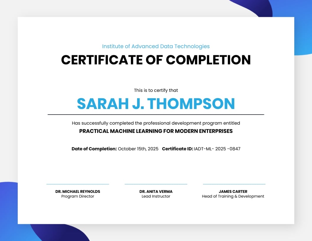 Machine Learning AI Course Certificate Template Machine Learning AI Course Certificate Template