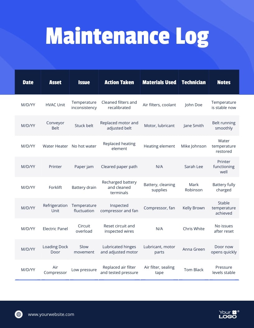 Maintenance Log Template