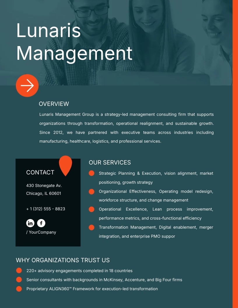 Management Consulting One Pager Template