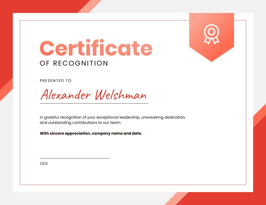 Manager Employee Recognition Certificate Template