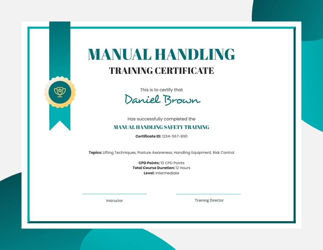 Manual Handling Training Certificate Template