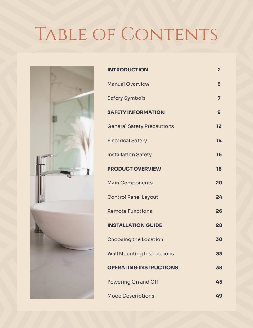 Manual Table of Contents Template