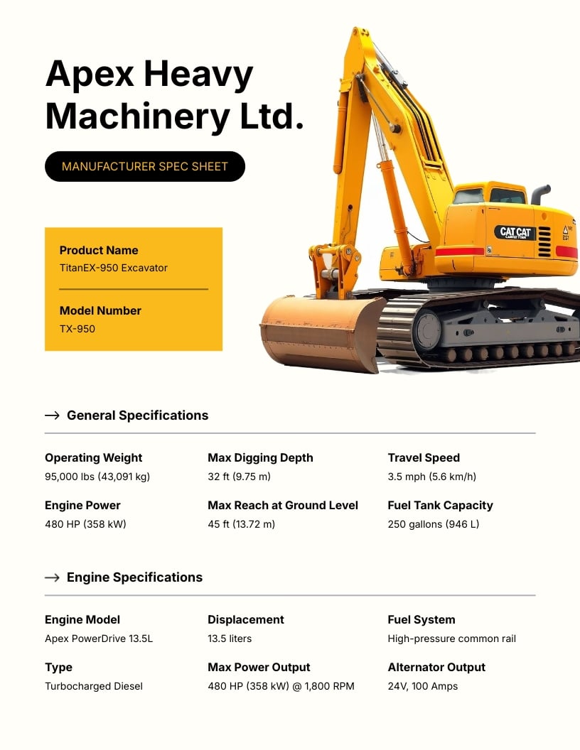 Manufacturer Spec Sheet Template