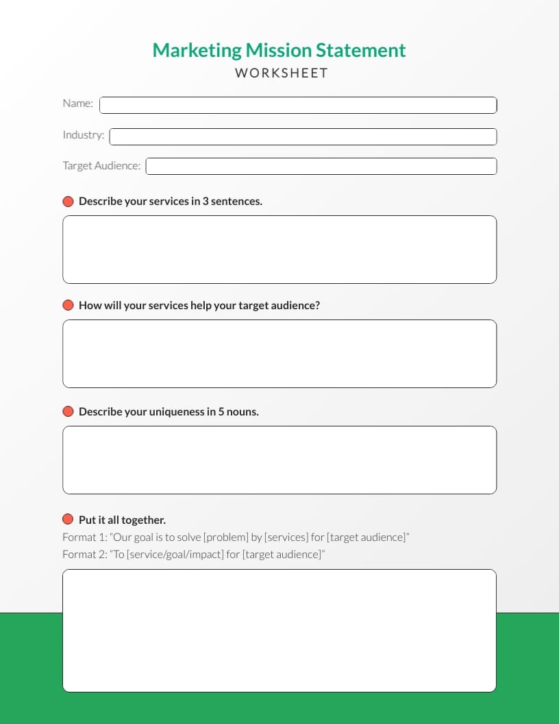 Marketing Mission Statement Worksheet Template