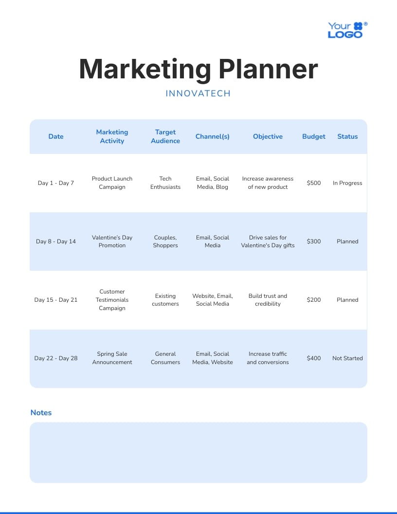 Marketing Planner Template