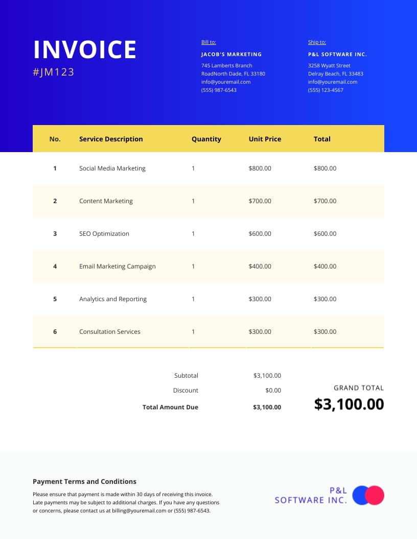 Marketing Services Invoice Template