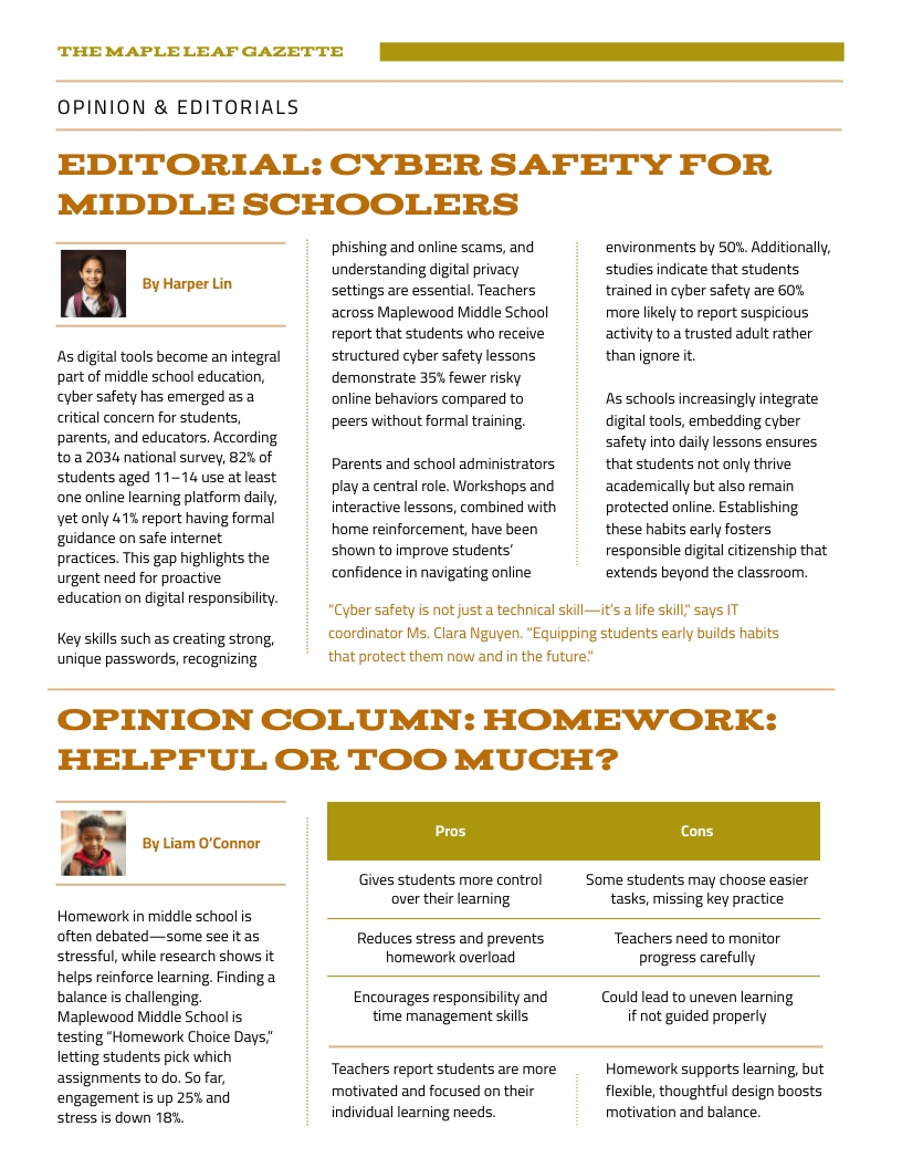 Middle School Newspaper Template - Slide 3 Middle School Newspaper Template - Slide 3