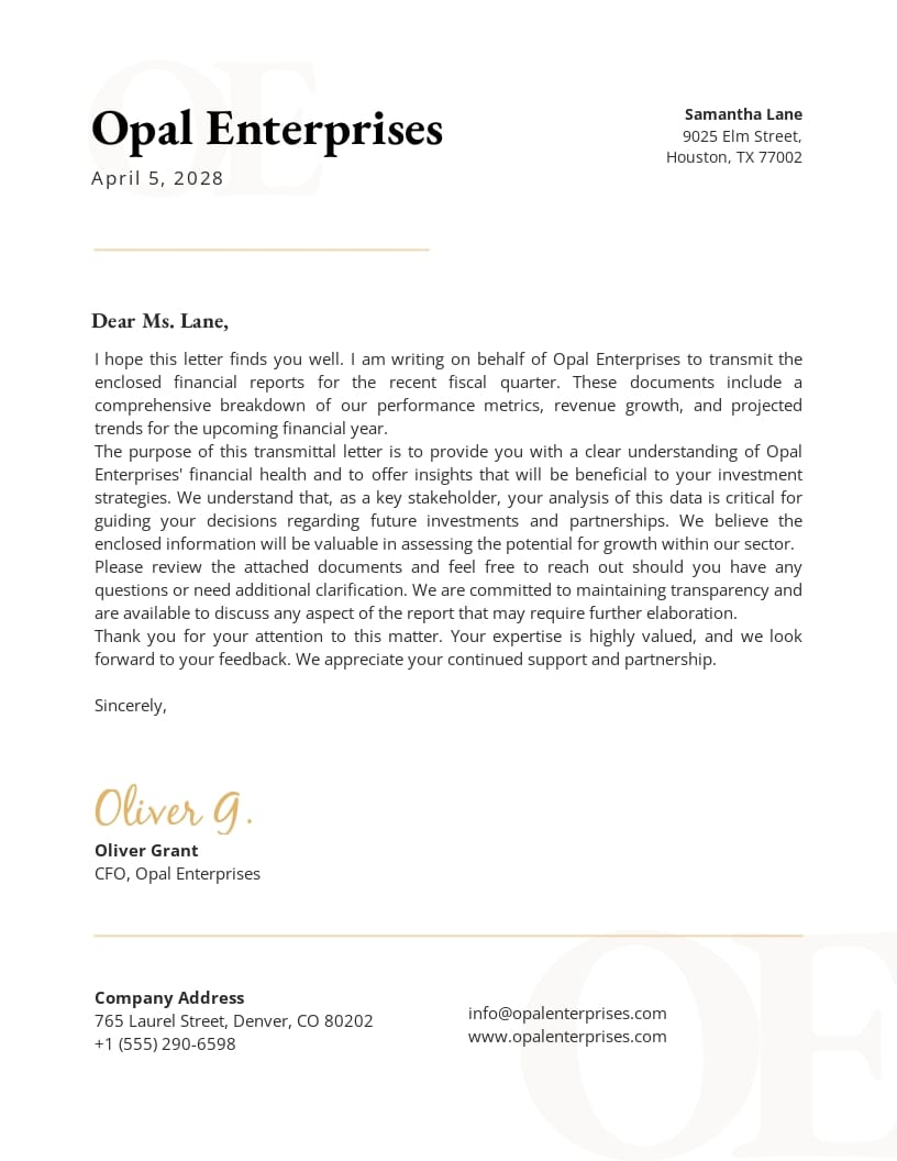 Minimalist Business Transmittal Letter Template