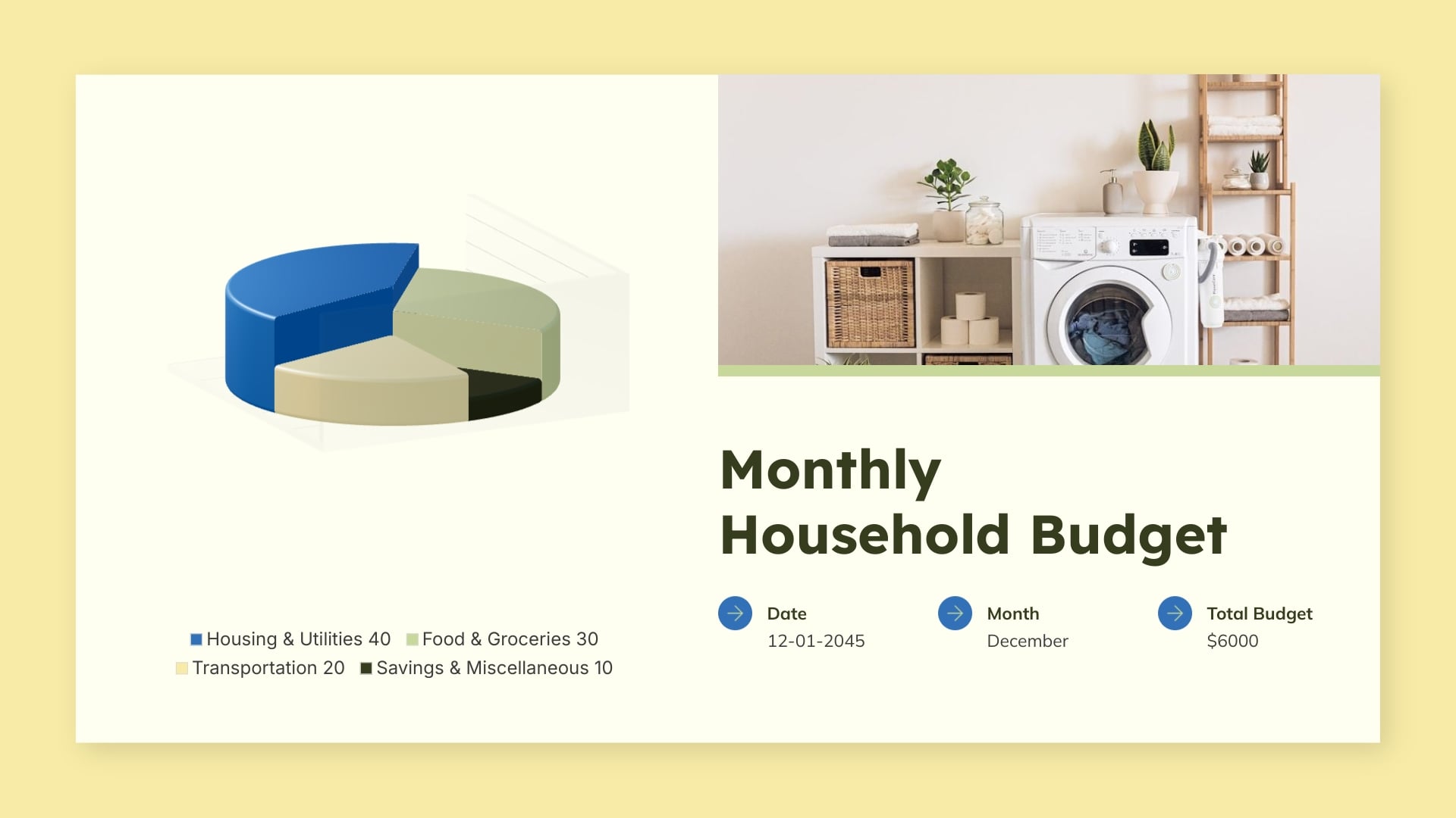 Monthly Household Budget Pie Chart Template