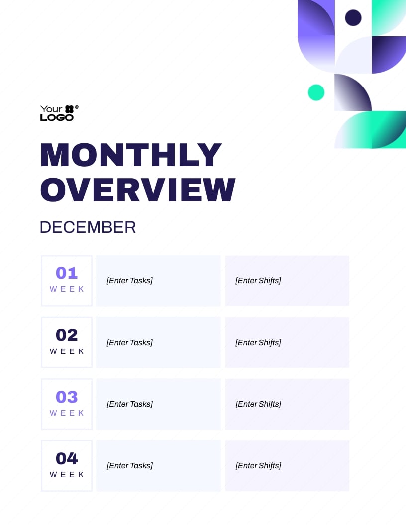 Monthly Work Schedule Template