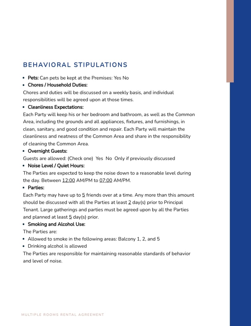 Multiple Rooms Rental Agreement Template - Slide 4 Multiple Rooms Rental Agreement Template - Slide 4
