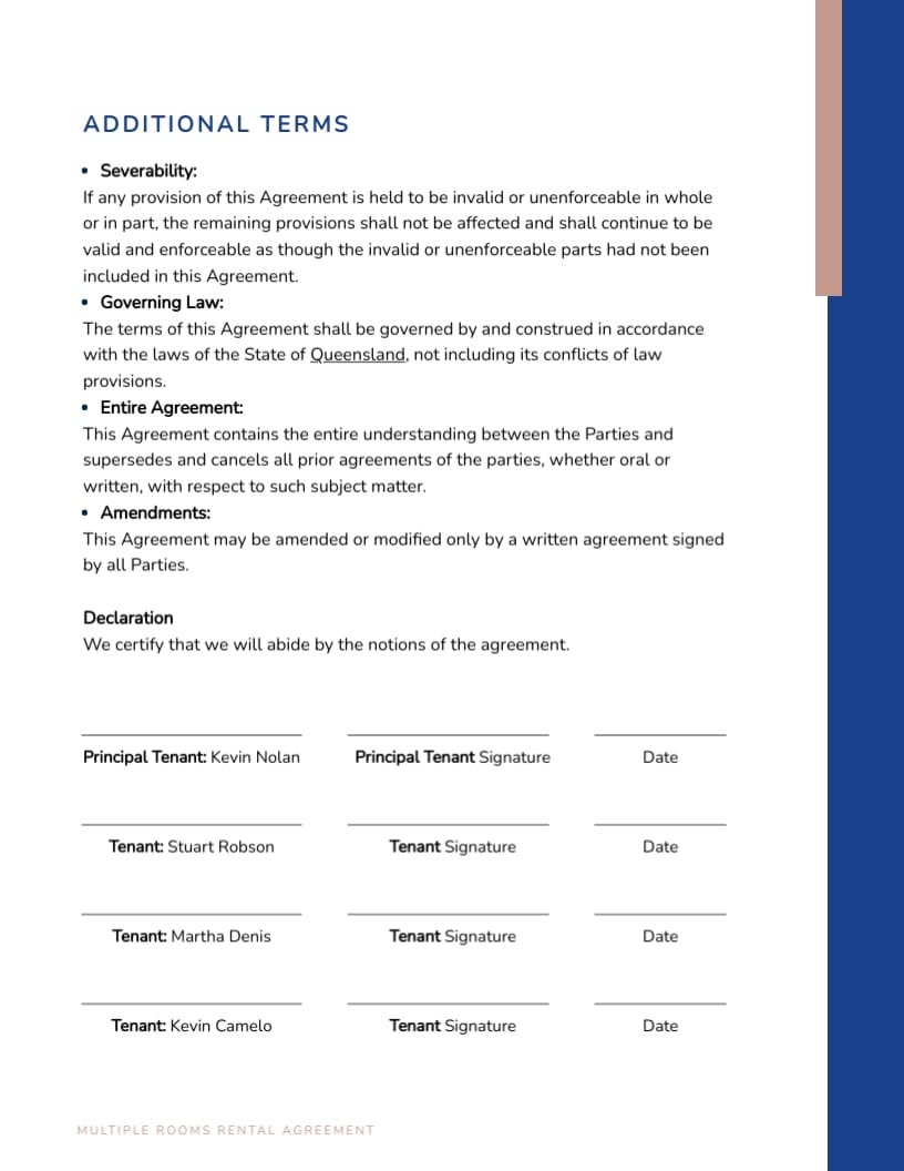 Multiple Rooms Rental Agreement Template - Slide 5 Multiple Rooms Rental Agreement Template - Slide 5