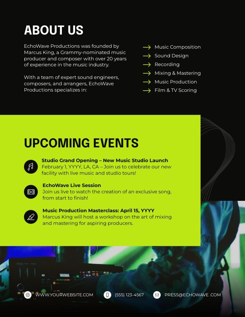 Music Press Kit Template - Slide 2 Music Press Kit Template - Slide 2