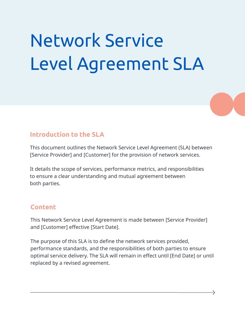 Network Service Level Agreement SLA Template Network Service Level Agreement SLA Template