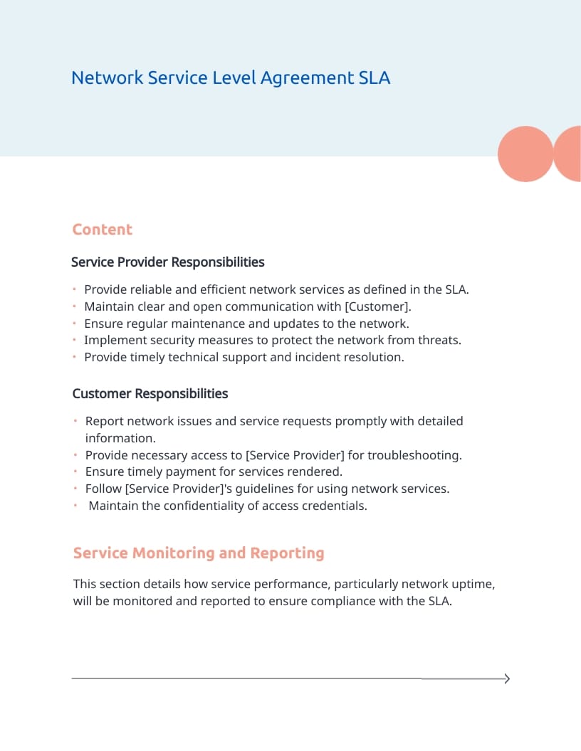 Network Service Level Agreement SLA Template - Slide 4 Network Service Level Agreement SLA Template - Slide 4