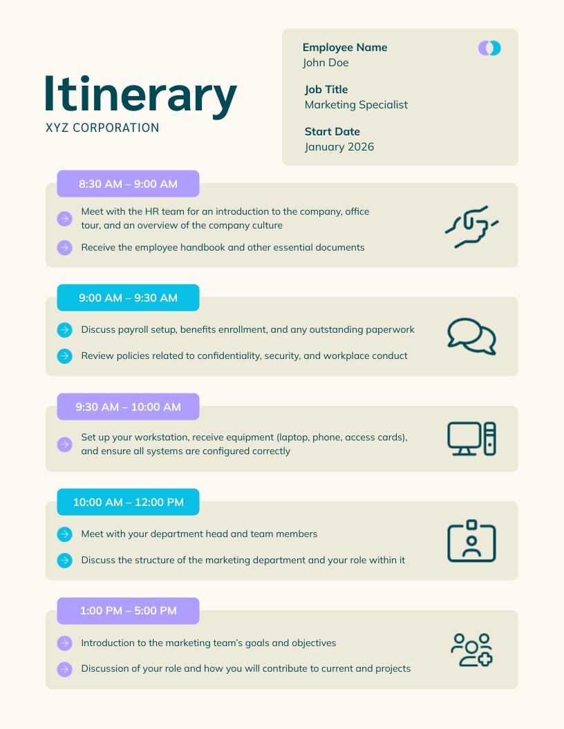 New Hire Itinerary Template