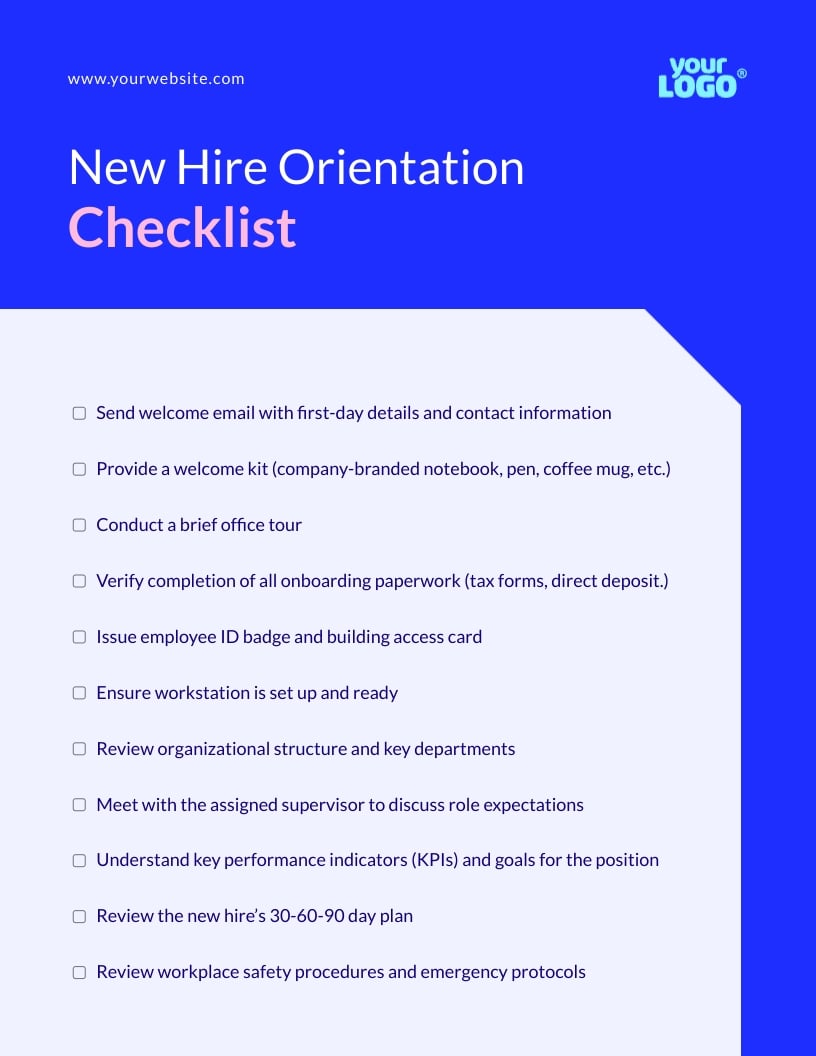New Hire Orientation Checklist Template