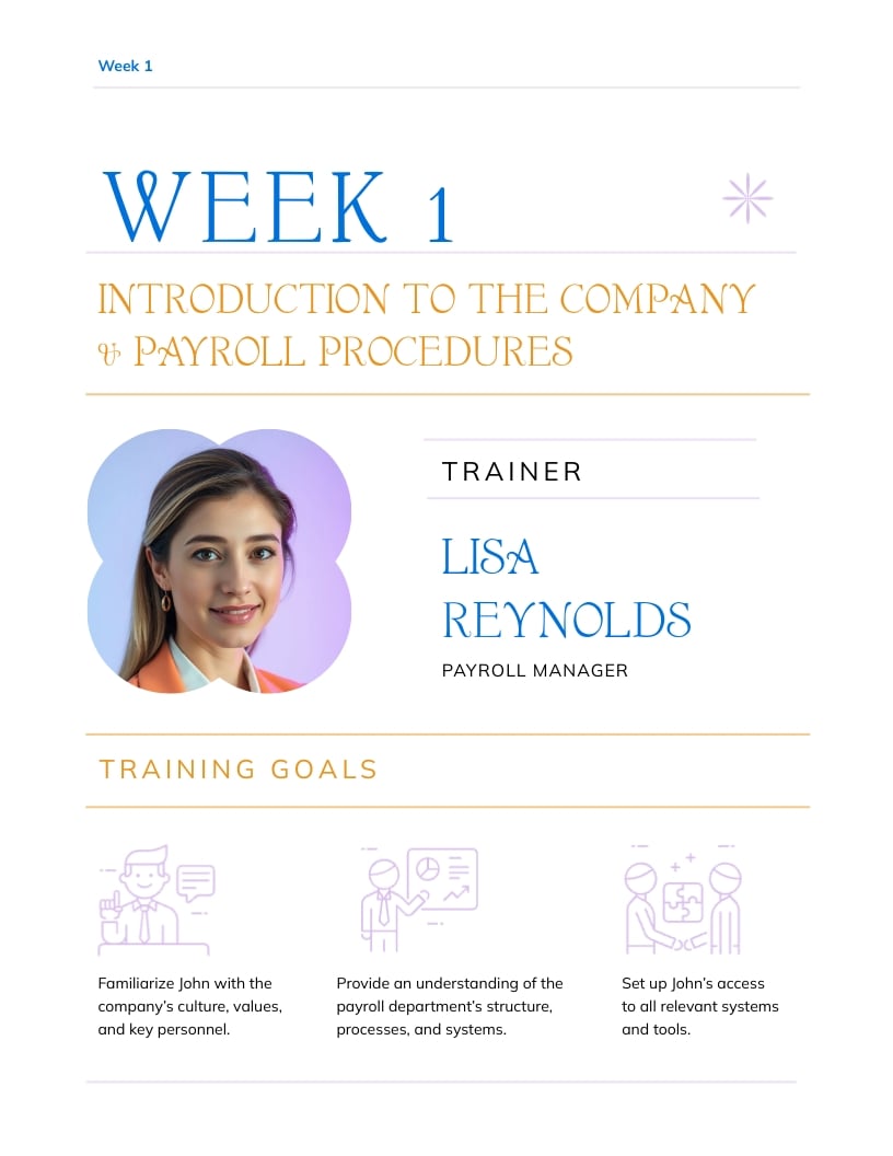 New Hire Payroll Analyst Training Plan Template | Visme