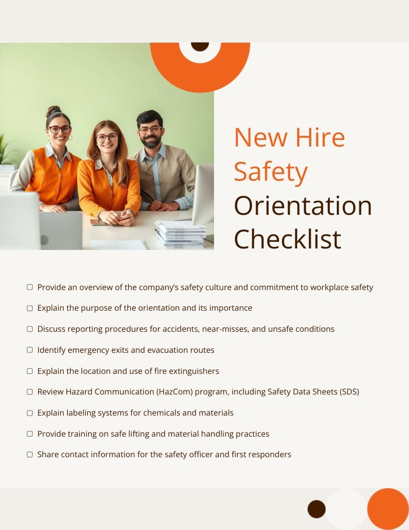 New Hire Safety Orientation Checklist Template