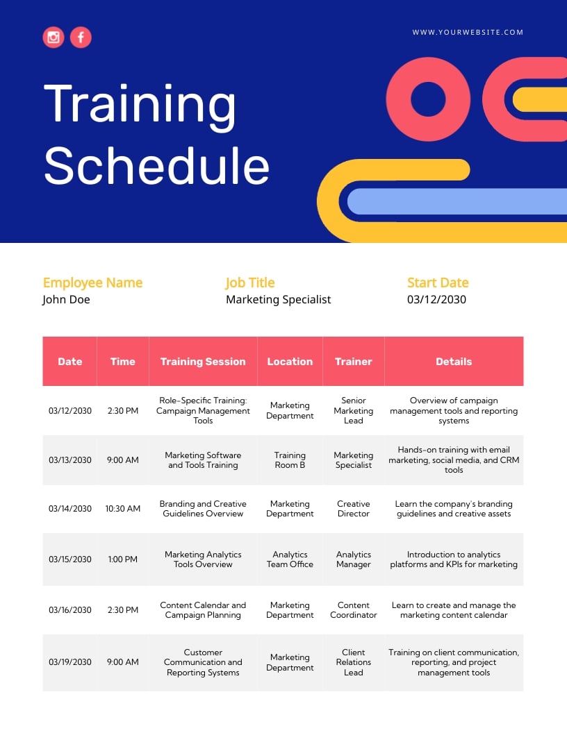 New Hire Training Schedule Template