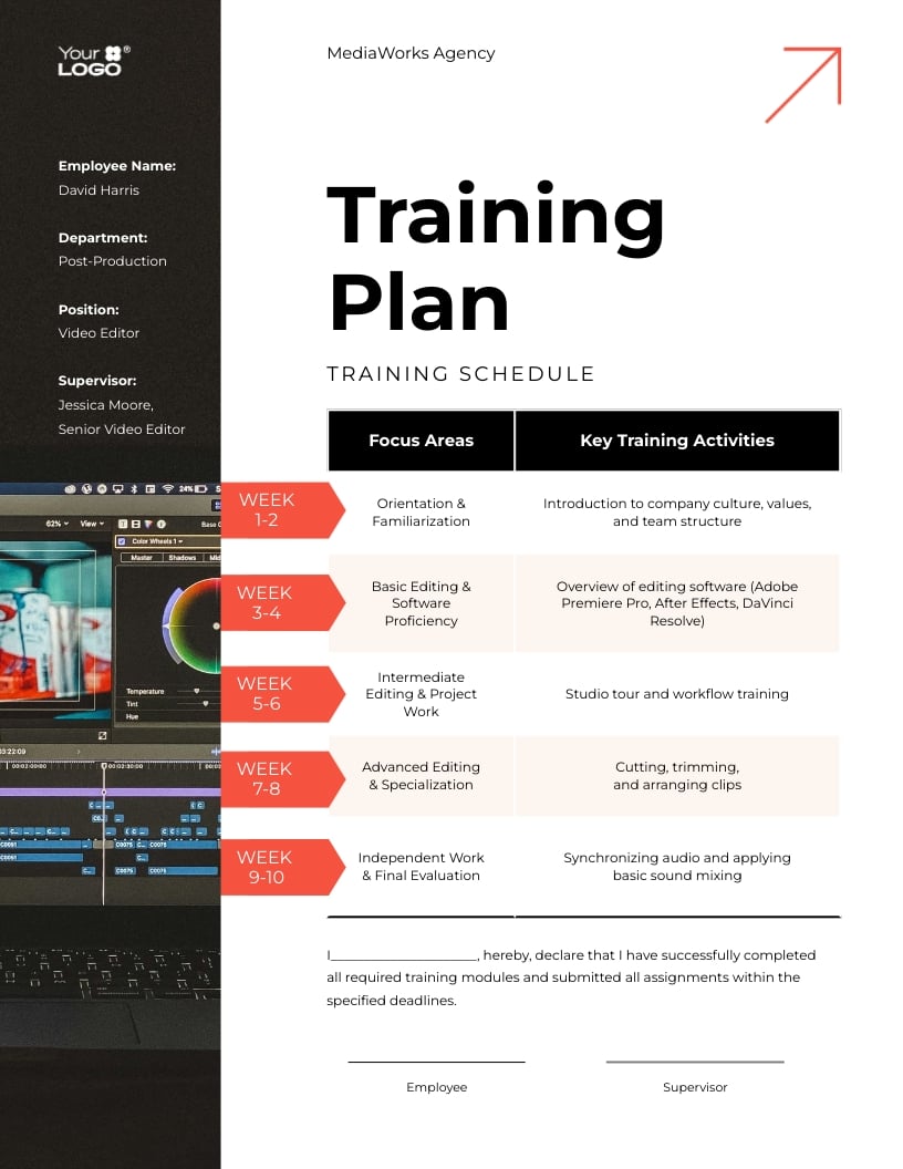 New Hire Video Editor Training Plan Template