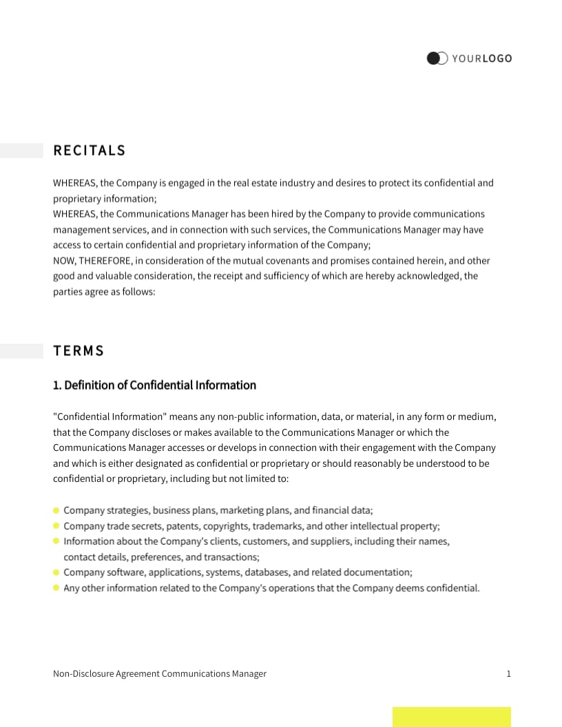 Non-Disclosure Agreement Communications Manager Template - Slide 2 Non-Disclosure Agreement Communications Manager Template - Slide 2