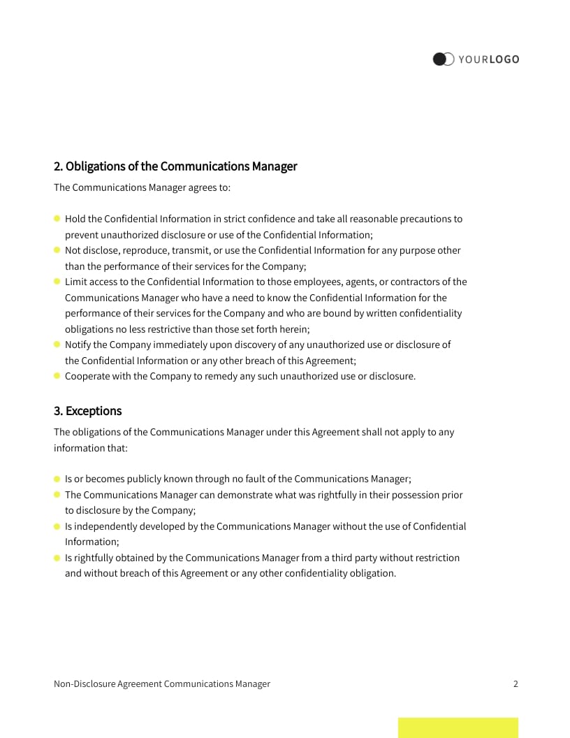 Non-Disclosure Agreement Communications Manager Template - Slide 3 Non-Disclosure Agreement Communications Manager Template - Slide 3