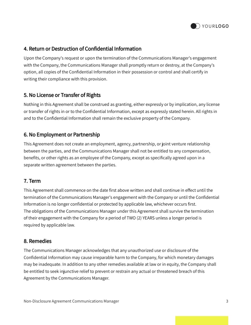 Non-Disclosure Agreement Communications Manager Template - Slide 4 Non-Disclosure Agreement Communications Manager Template - Slide 4