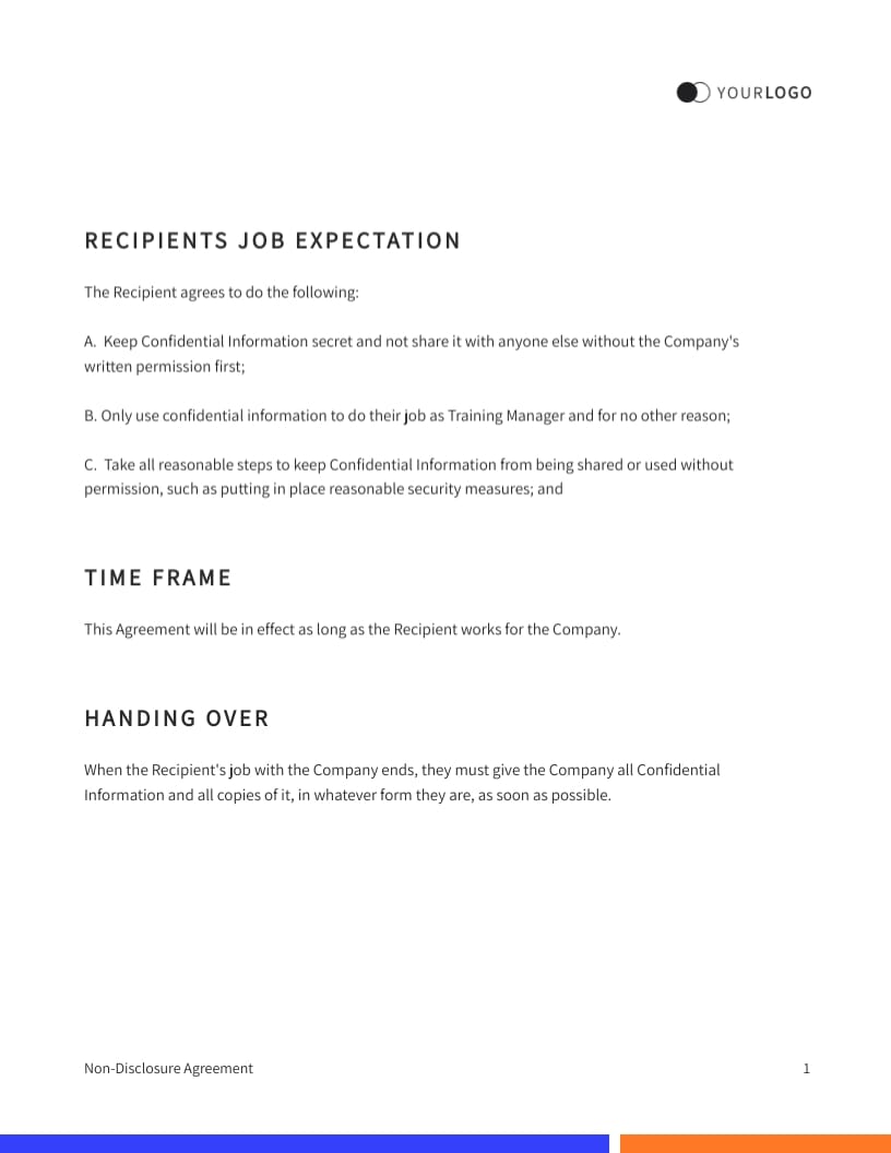 Non-Disclosure Agreement Template - Slide 2 Non-Disclosure Agreement Template - Slide 2