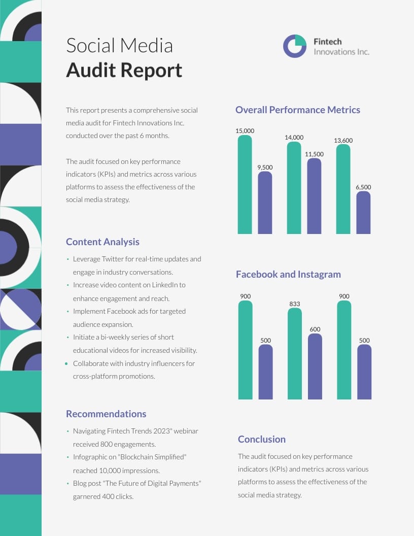 One Page Social Media Audit Report Template
