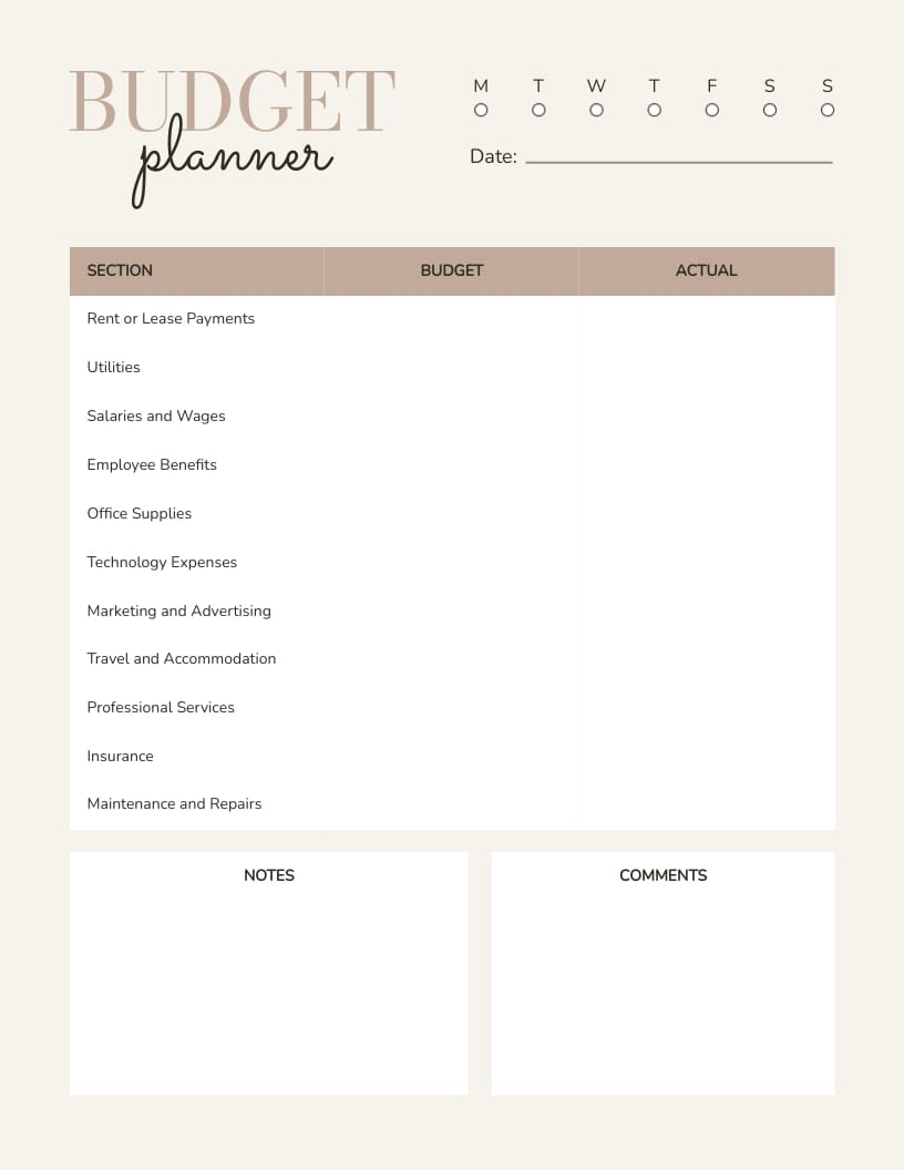 Operating Expenses Budget Planner Template