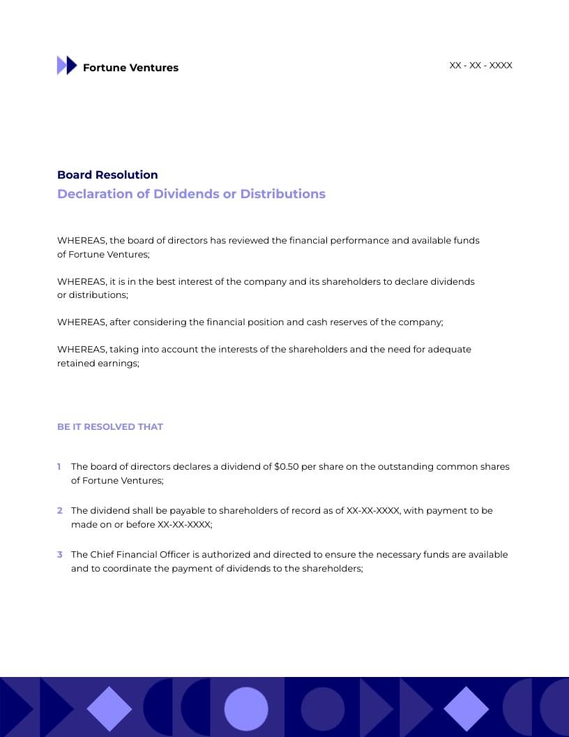 Ordinary Board Resolution Template