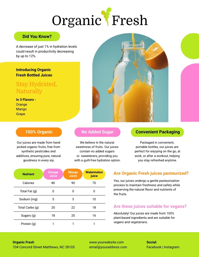 Organic Product Sell Sheet Template