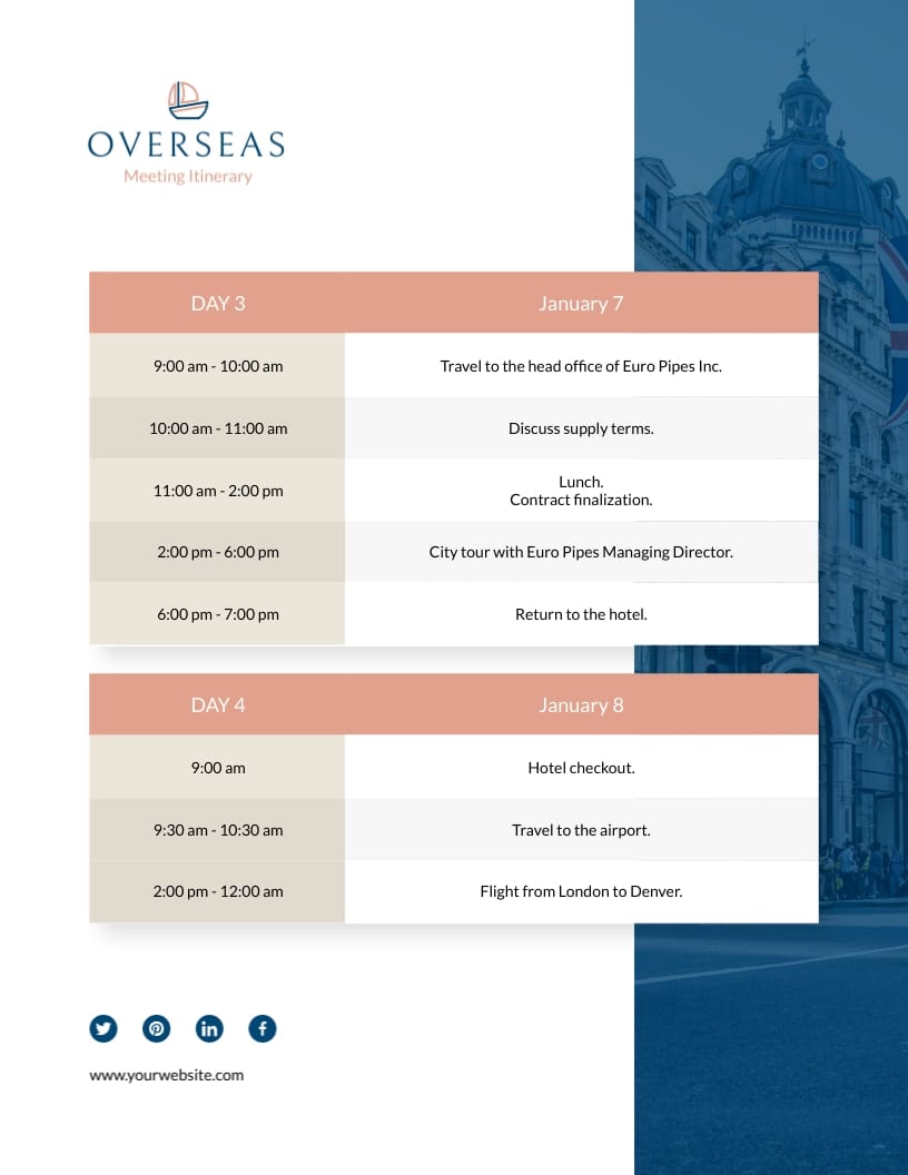 Overseas Meeting Itinerary Template - Slide 2 Overseas Meeting Itinerary Template - Slide 2