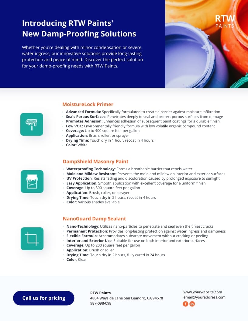 Paint Product Sell Sheet Template