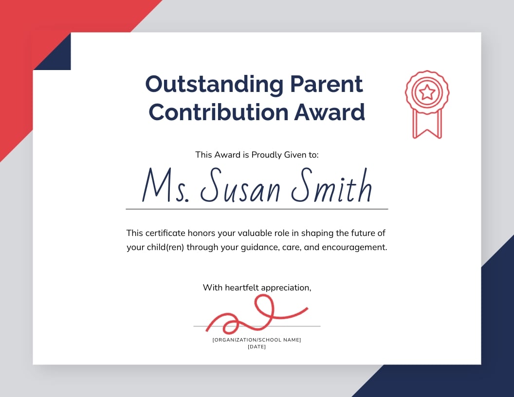 Parent Recognition Certificate Template