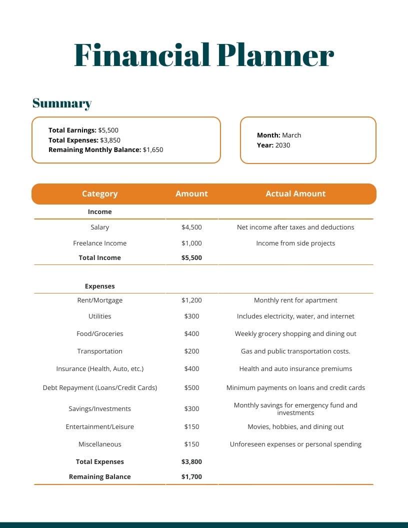 Personal Financial Planner Template