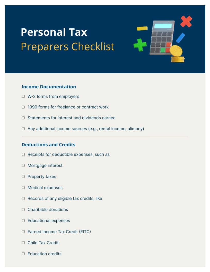 Personal Tax Preparers Checklist Template