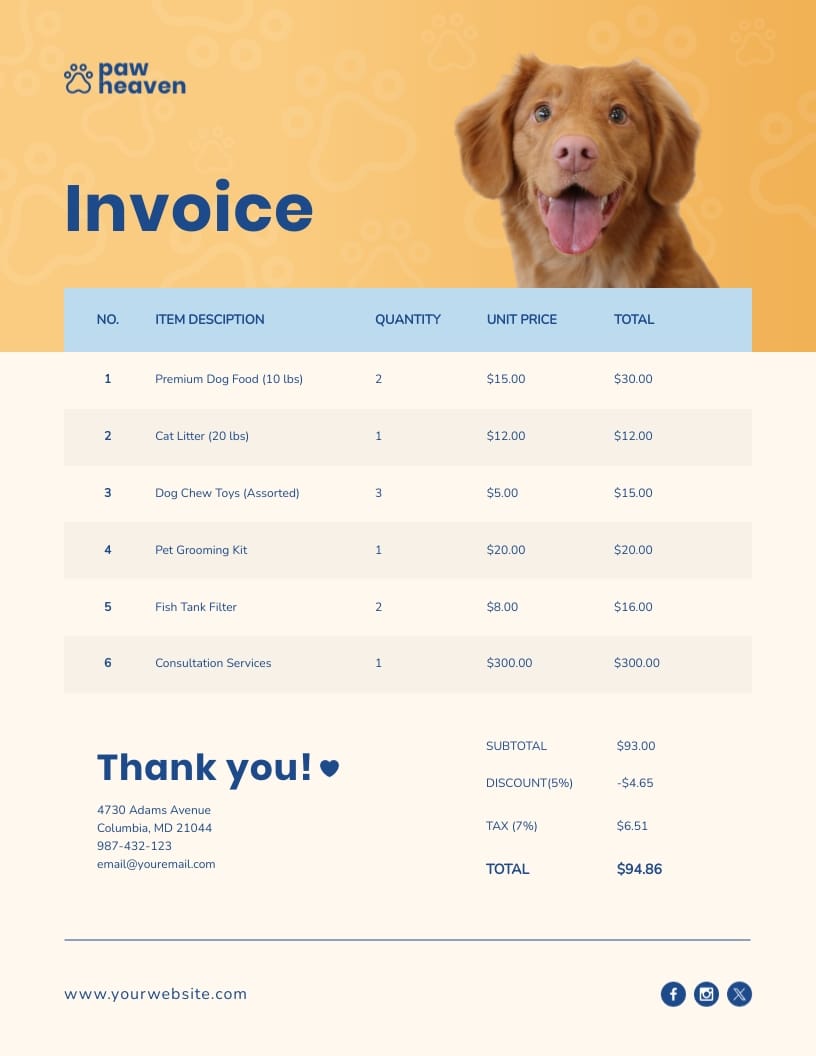 Pet Utilities Invoice Template