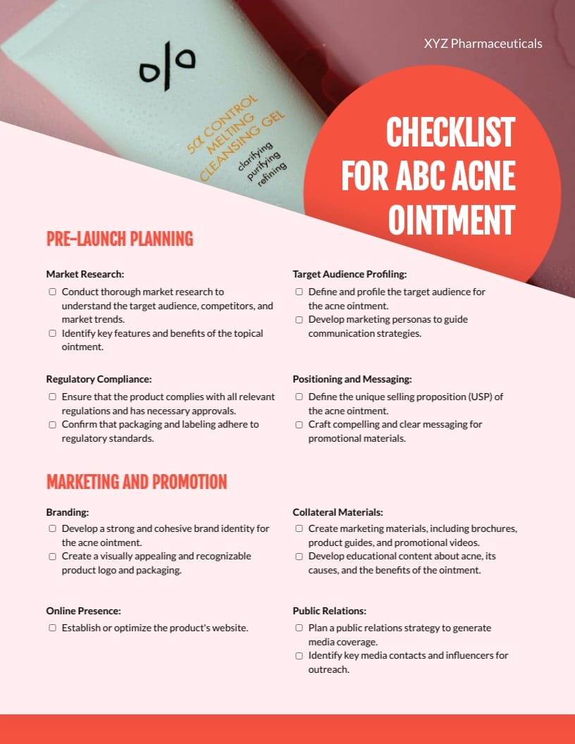 Pharmaceutical Product Launch Checklist Template