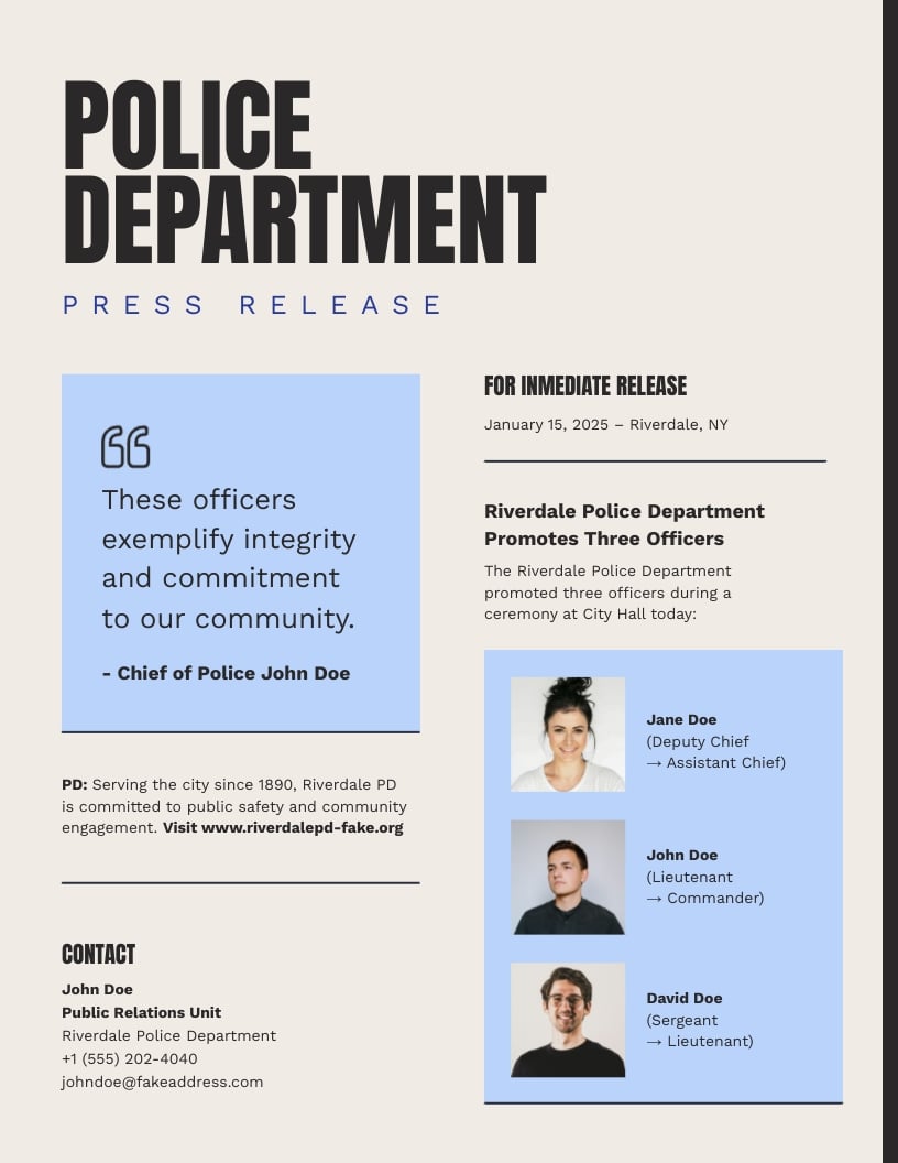 Police Department Press Release Template Police Department Press Release Template
